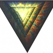 TROJÚHELNÍKOVÉ ÚDOLÍ - acryl na dřevotřísce; trojúhelníkový tvar; 91x80cm; r. 2002