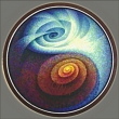 YIN & YANG - acryl na d�evot��sce; tvar kruh; pr�m�r 93cm; r. 2000