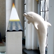 model Delfína pro Tyršovo koupaliště- realizace sklolaminát (výška 250 cm)